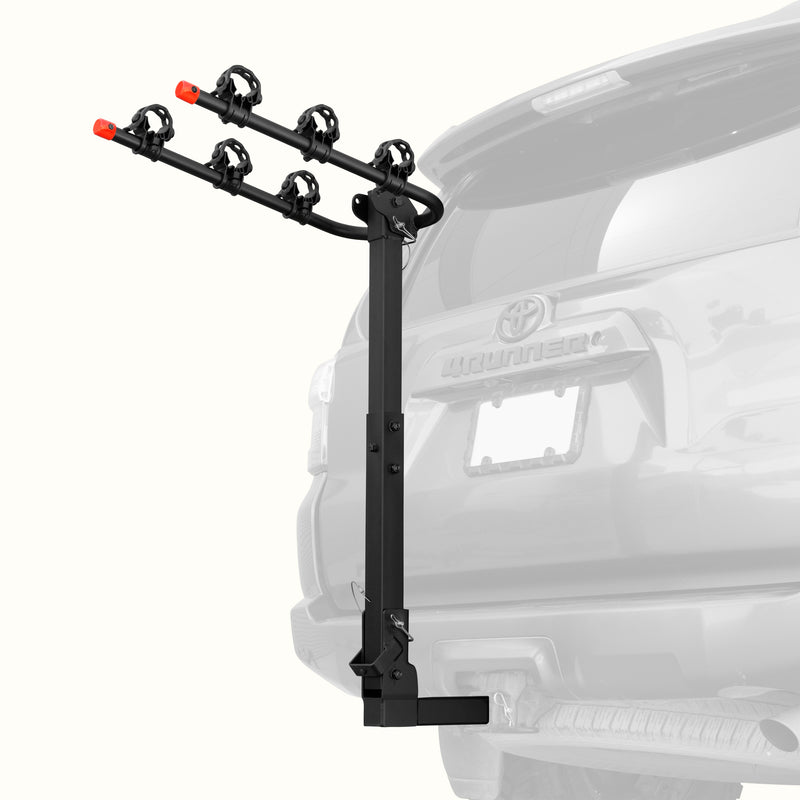 retrospec Lenox Hitch Mount Car Bike Rack (3-Bikes) installed on the rear hitch of an SUV, shown empty with cradle arms extended and ready to load.