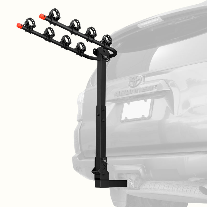 retrospec Lenox Hitch Mount Car Bike Rack (4-Bikes) installed on the rear hitch of an SUV, shown empty with cradle arms extended and ready to load.