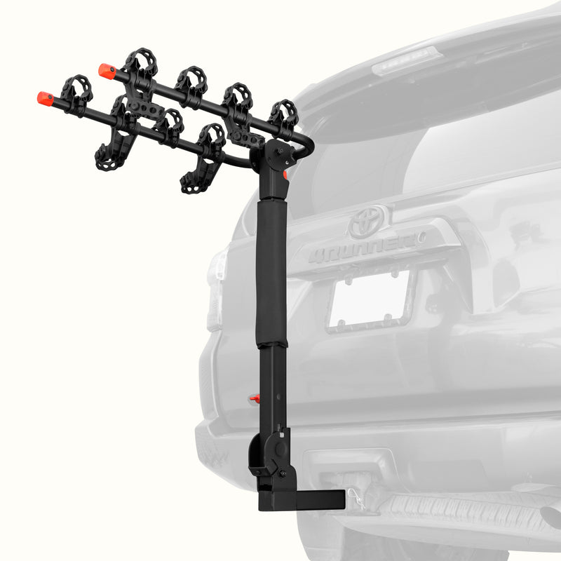 retrospec Lenox Plus Hitch Mount Car Bike Rack (4-Bikes) installed on the rear hitch of an SUV, shown empty with cradle arms extended and ready to load.