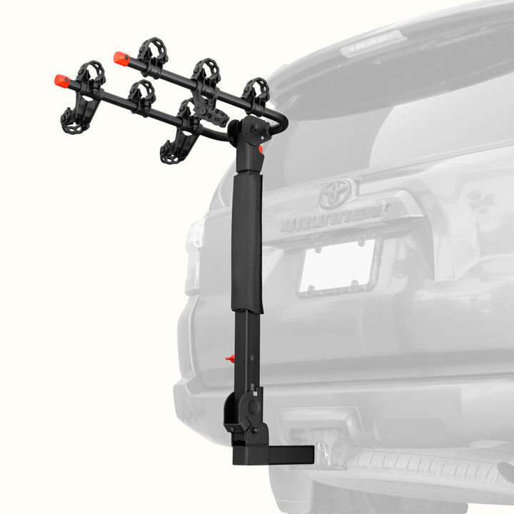 retrospec Lenox Plus Hitch Mount Car Bike Rack (3-Bikes) installed on the rear hitch of an SUV, shown empty with cradle arms extended and ready to load.