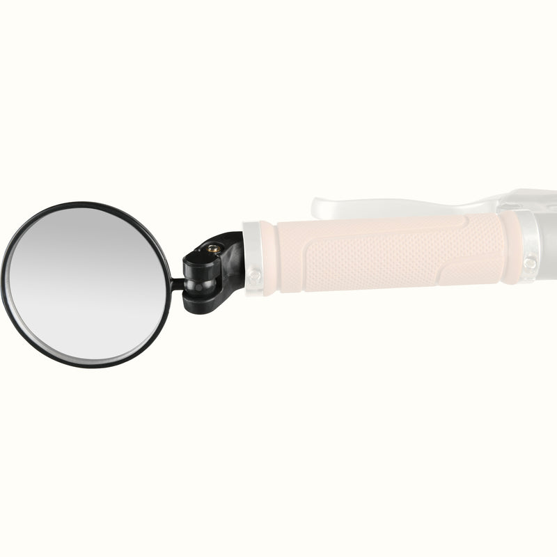 Bike or EBike bar end mirror attached to a handle grip on a white background.