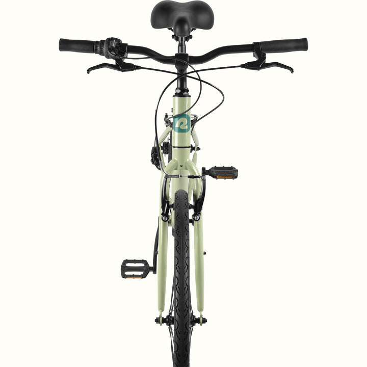 retrospec Barron city bike in aloe green, front view highlighting the step through frame
