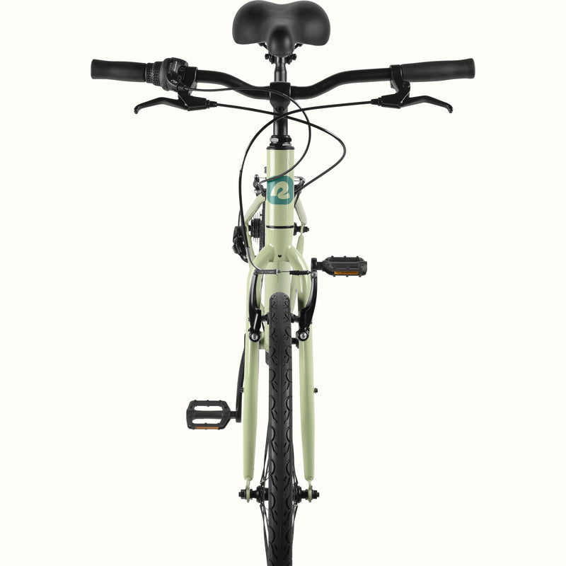retrospec Barron city bike in aloe green, front view highlighting the step through frame
