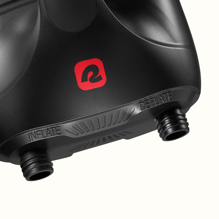 A close-up of the Breeze Plus iSUP Electric Pump nozzle ports.