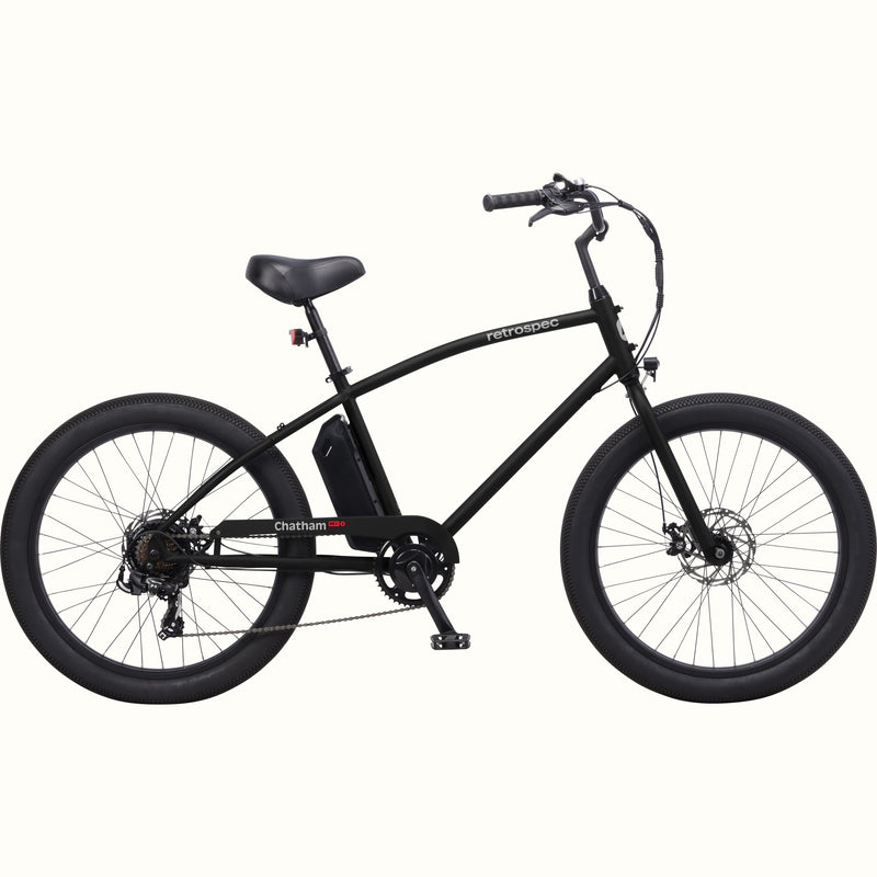 Black Chatham Rev 3 Beach Cruiser Electric Bike on a white background.