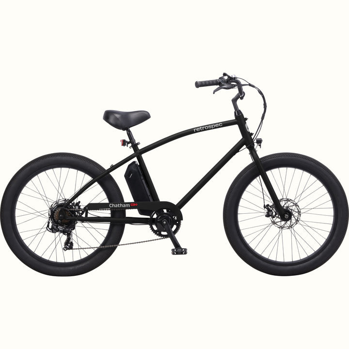 Black Chatham Rev 3 Beach Cruiser Electric Bike on a white background.