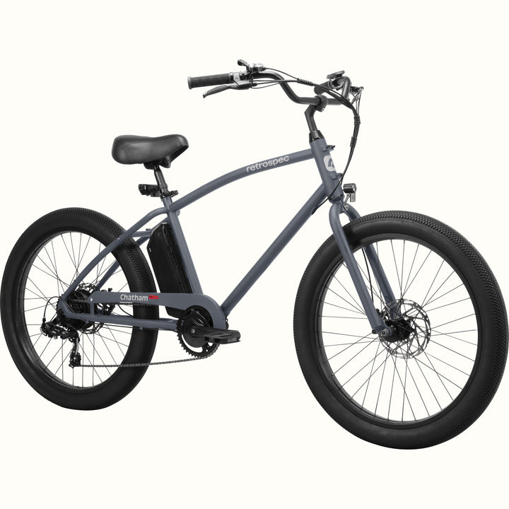 Matte Charcoal Gray Chatham Rev 3 Beach Cruiser Electric Bike on a white background.