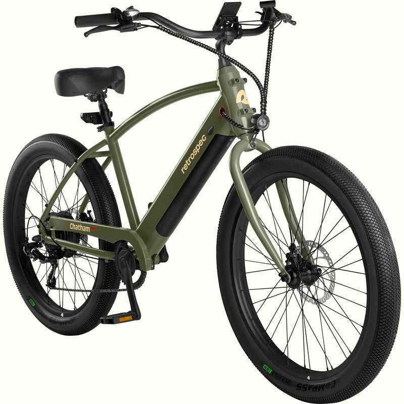 Chatham Rev+ Electric Beach Cruiser Bike | Matte Olive Drab