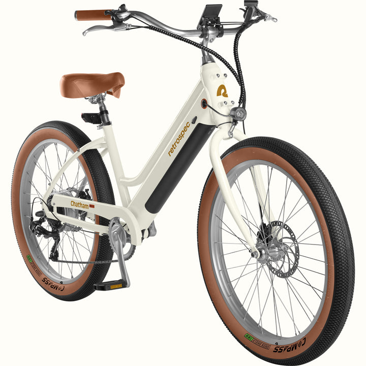 Chatham Rev+ Electric Beach Cruiser Bike - Step Through | Eggshell