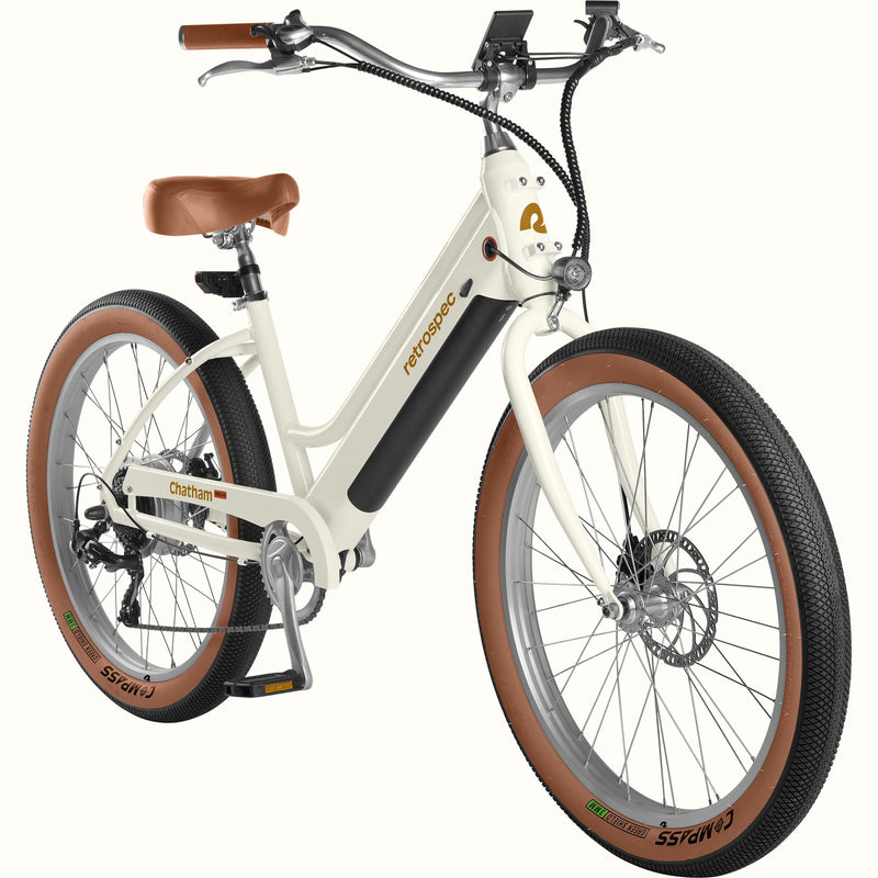 Chatham Rev+ Electric Beach Cruiser Bike - Step Through | Eggshell