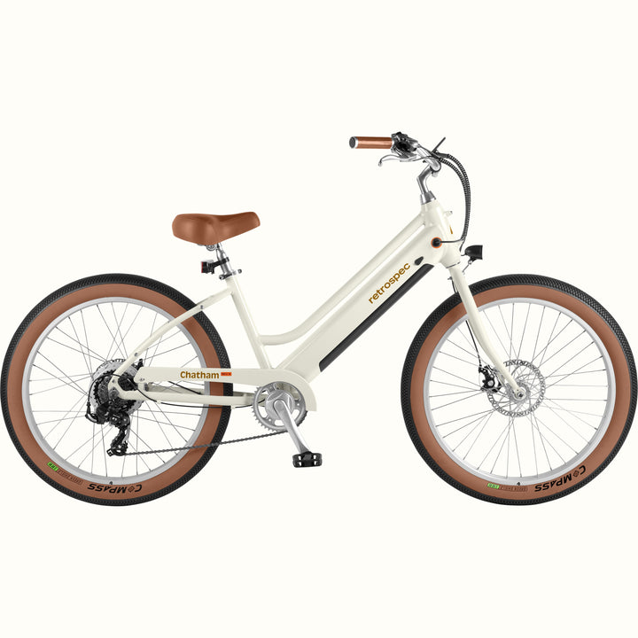 Chatham Rev+ Electric Beach Cruiser Bike - Step Through | Eggshell