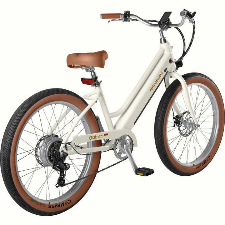 Chatham Rev+ Electric Beach Cruiser Bike - Step Through | Eggshell