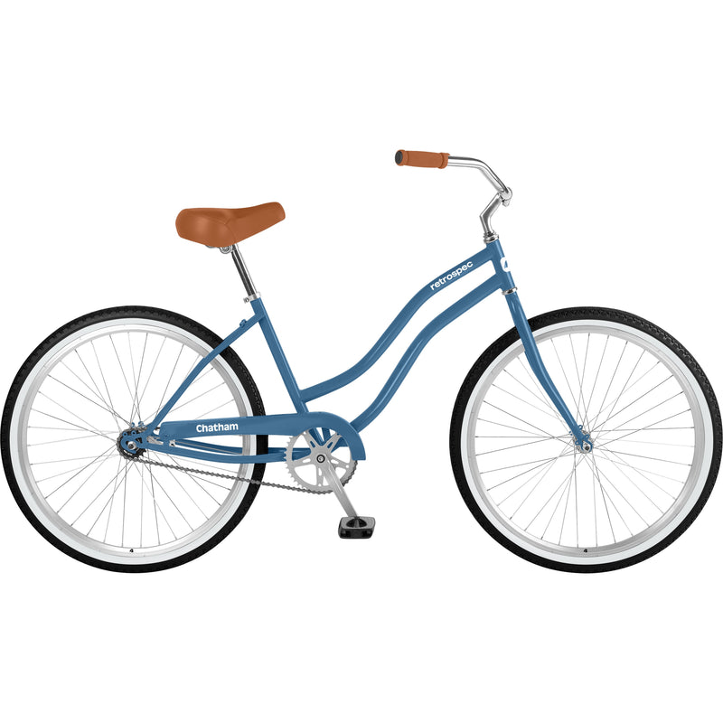 retrospec Chatham women's beach cruiser in Blue Tide, full side profile studio shot on white
