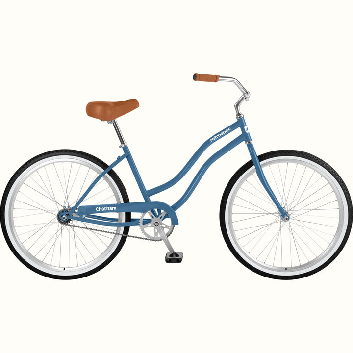 retrospec Chatham women's beach cruiser in Blue Tide, full side profile studio shot on white