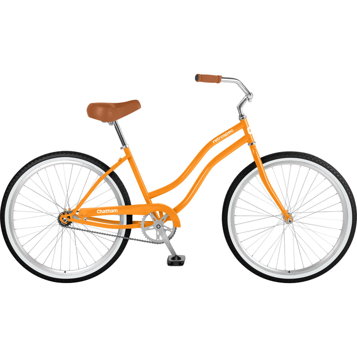 retrospec Chatham women's beach cruiser in Creamsicle, full side profile studio shot on white