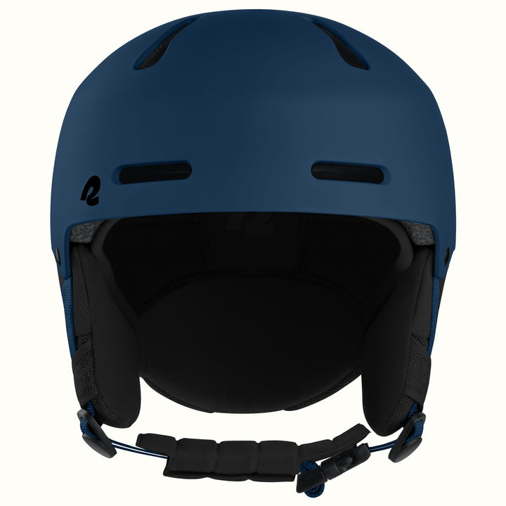 retrospec Comstock womens ski helmet in matte navy, front view showing plush ear pads and chin strap.