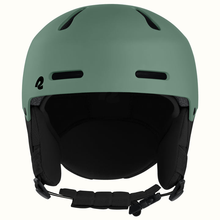 retrospec Comstock womens ski helmet in matte summit grove, front view showing plush ear pads and chin strap.