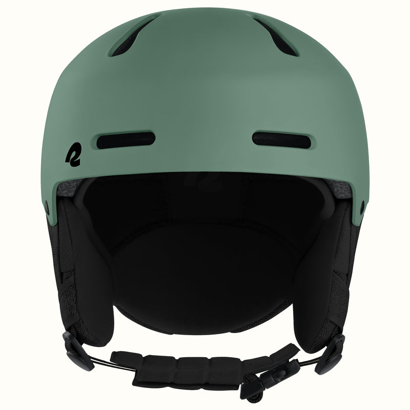 retrospec Comstock womens ski helmet in matte summit grove, front view showing plush ear pads and chin strap.
