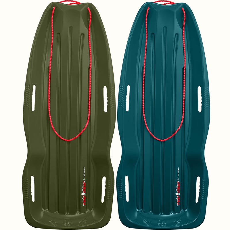 Two Retrorider Toboggan Snow Sled - 48” with a red rope on a white background.