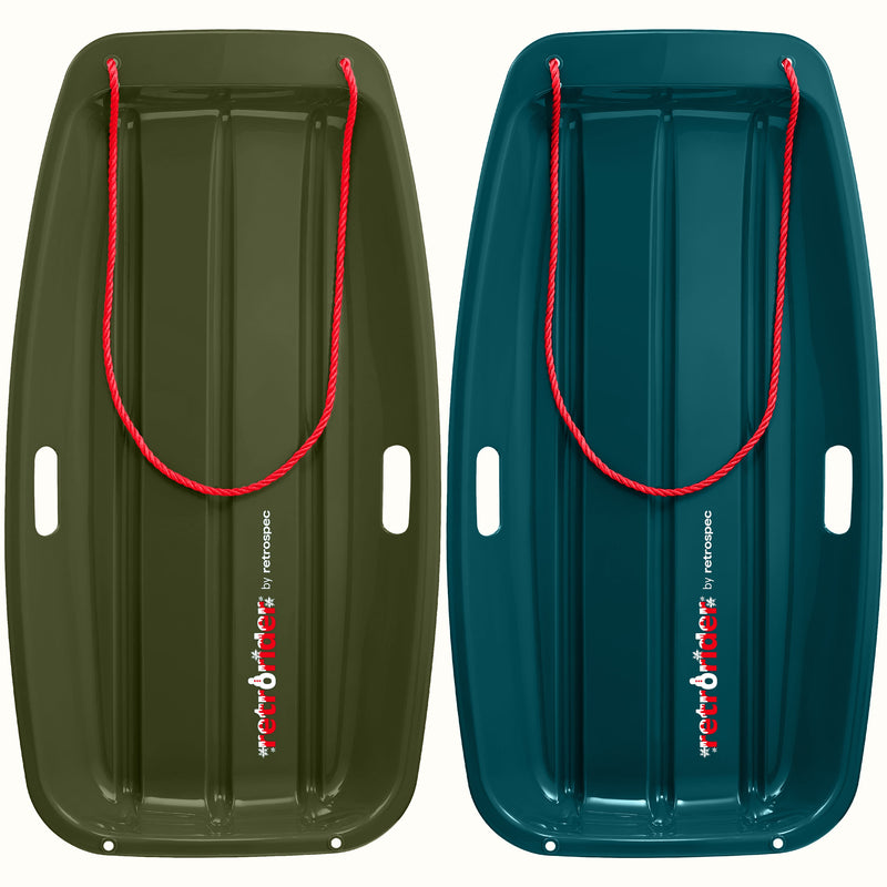 Two Retrorider Toboggan Snow Sled - 35” with a red rope on a white background.