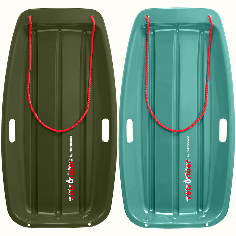 Two Retrorider Toboggan Snow Sled - 35” with a red rope on a white background.