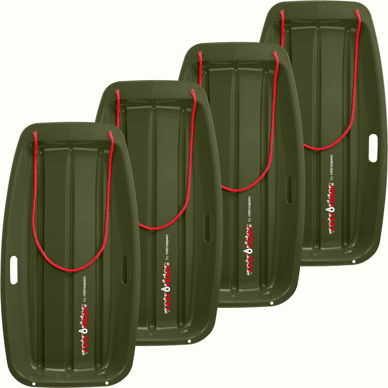 Four Retrorider Toboggan Snow Sled - 35” in dark green with a red rope on a white background.