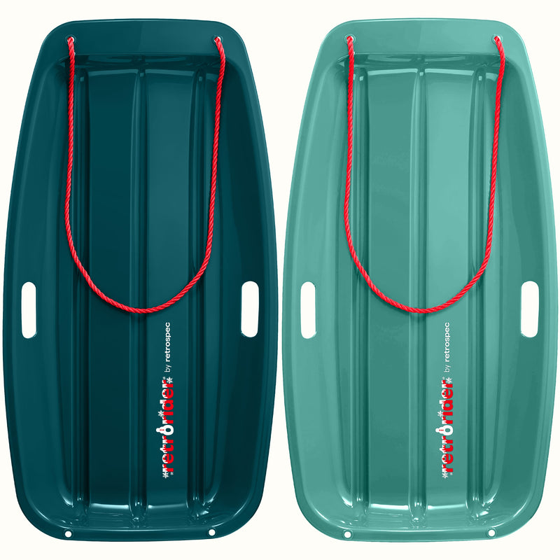 Two Retrorider Toboggan Snow Sled - 35” with a red rope on a white background.