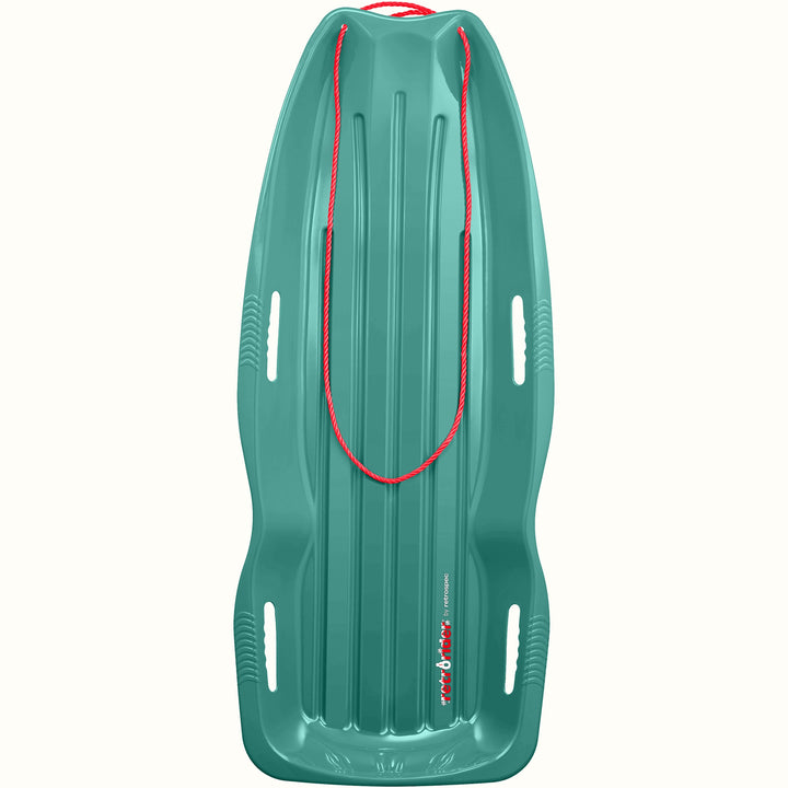 Retrorider Toboggan Snow Sled - 48” in Winter Tide with a red rope on a white background.