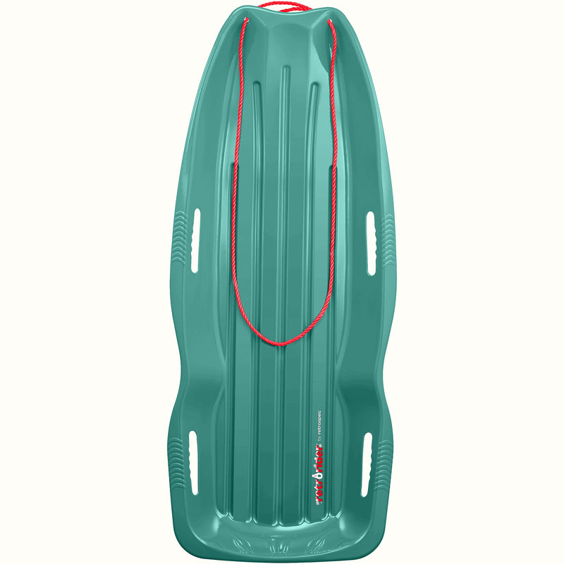 Retrorider Toboggan Snow Sled - 48” in Winter Tide with a red rope on a white background.