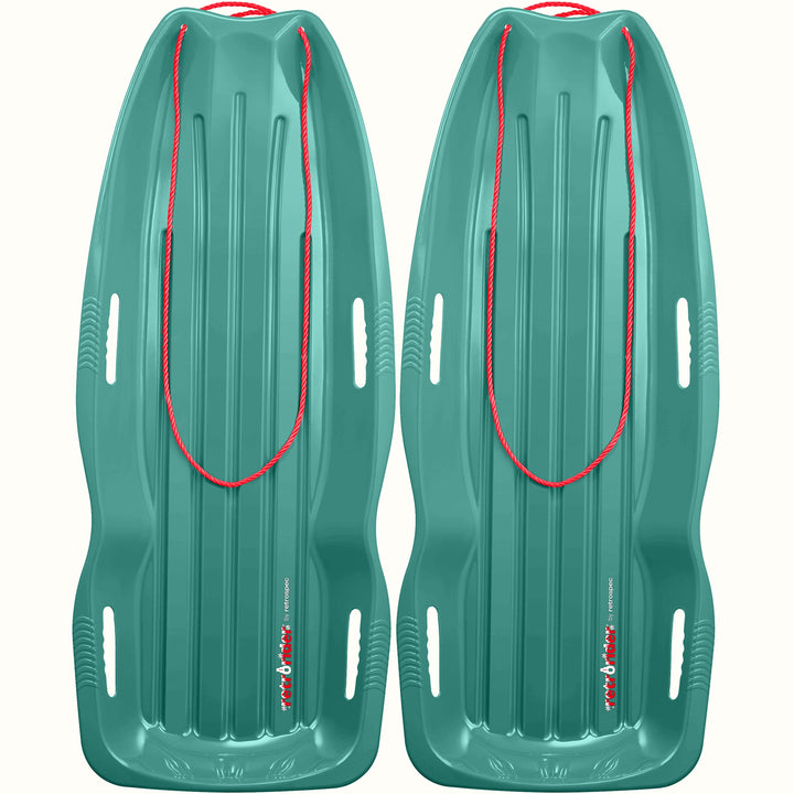 Two Retrorider Toboggan Snow Sled - 48” in Winter Tide with a red rope on a white background.