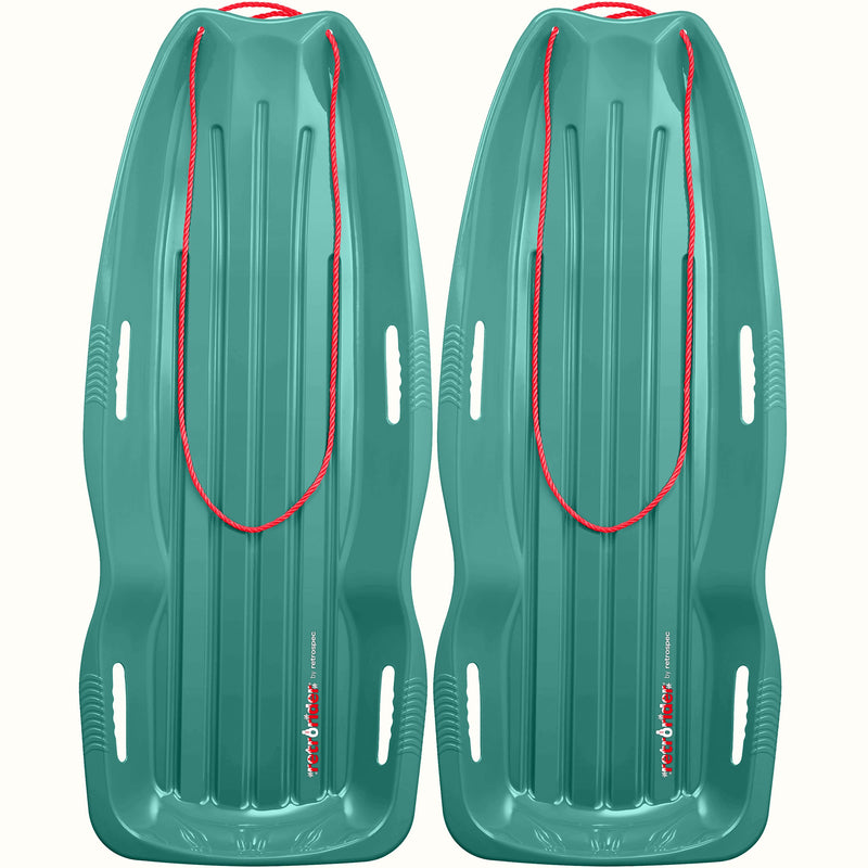 Two Retrorider Toboggan Snow Sled - 48” in Winter Tide with a red rope on a white background.