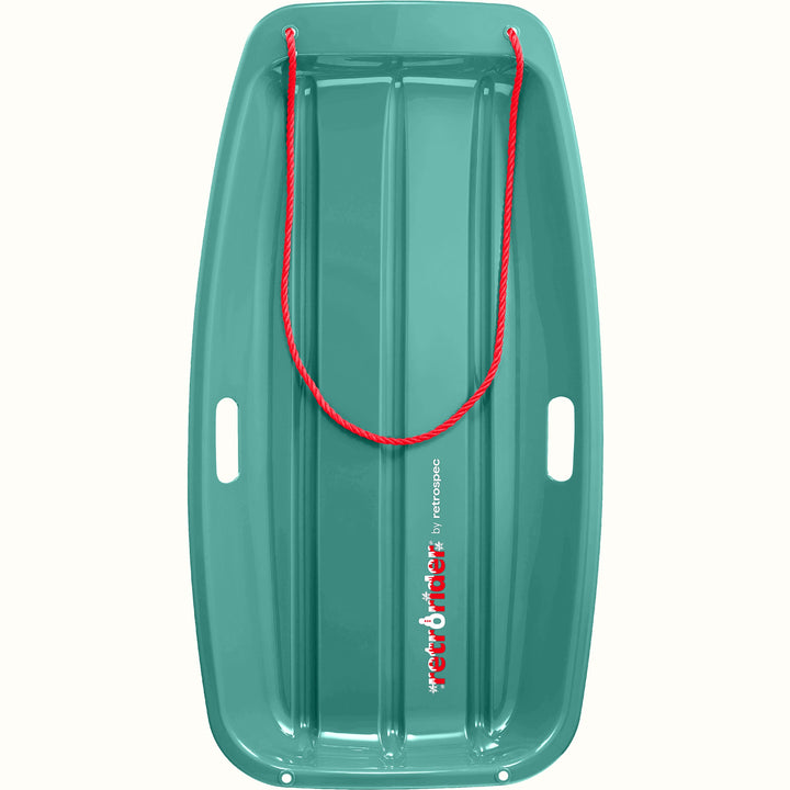 Retrorider Toboggan Snow Sled - 35” in Winter Tide with a red rope on a white background.