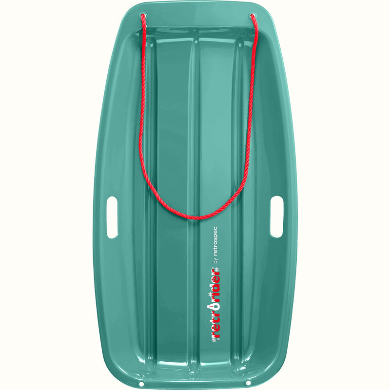 Retrorider Toboggan Snow Sled - 35” in Winter Tide with a red rope on a white background.