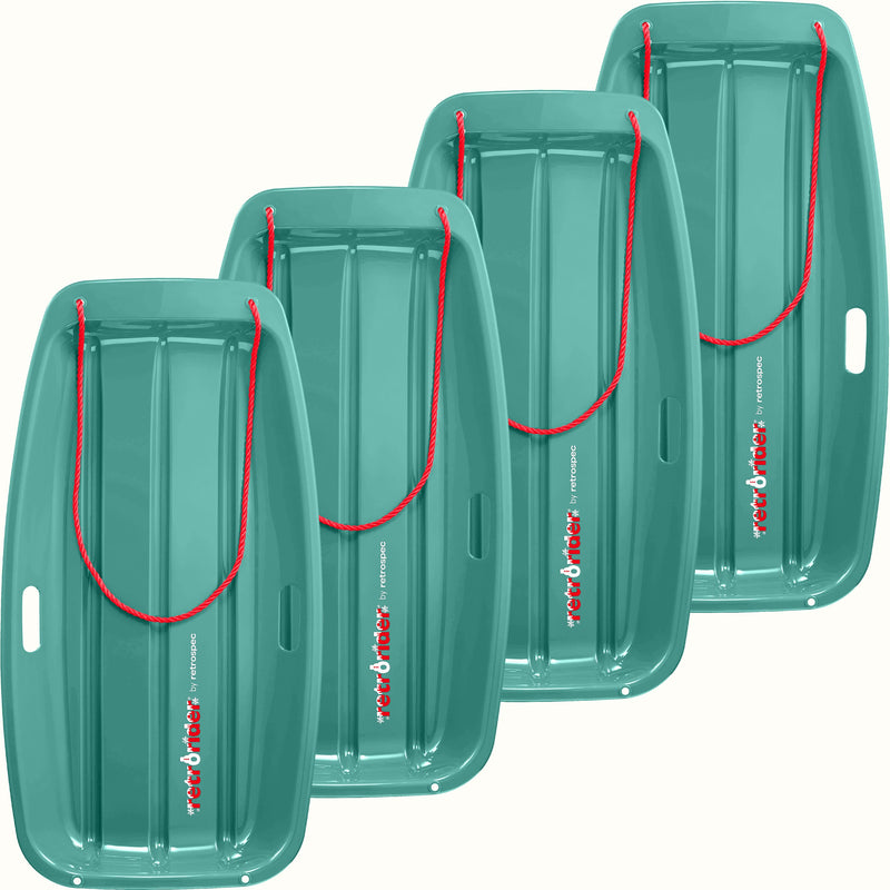 Four Retrorider Toboggan Snow Sled - 35” in Winter Tide with a red rope on a white background.