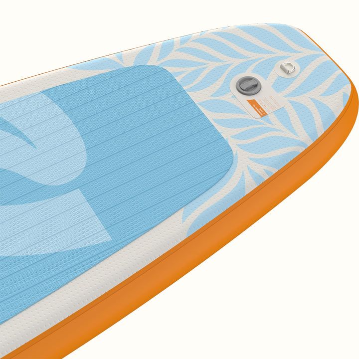 A closeup of the tail of the Weekender Inflatable Stand Up Paddle Board.