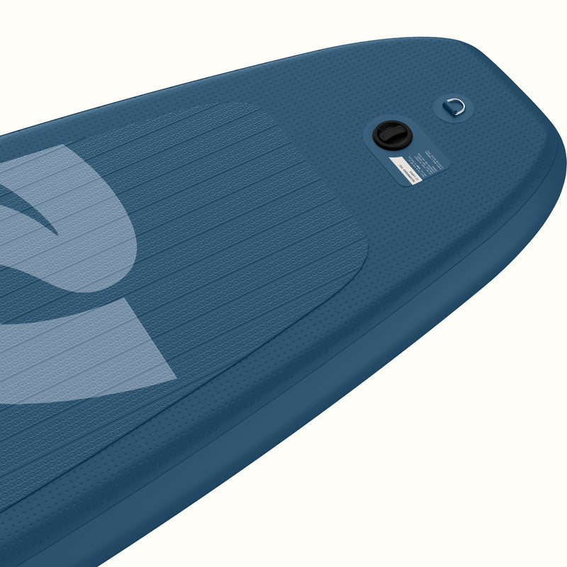 A closeup of the tail of the Weekender Inflatable Stand Up Paddle Board.