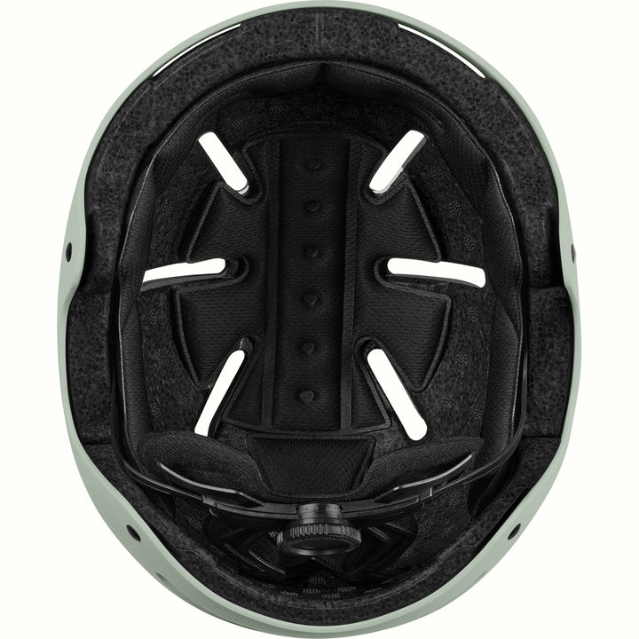 Inside view of the retrospec Dakota kids helmet with black foam padding, vent openings, and a rear dial fit adjuster.