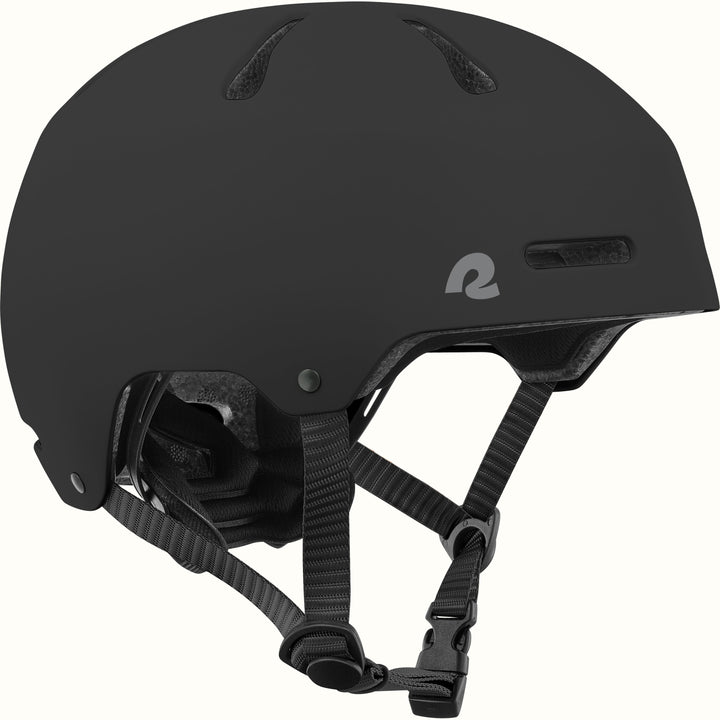 retrospec Dakota kids bike helmet in Matte Black with top vents, a gray logo, and a black adjustable chin strap.