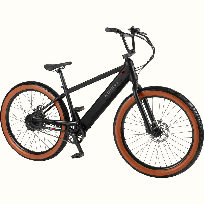 Black Joe Rev 2 BMX electric bicycle with brown tires on a white background.