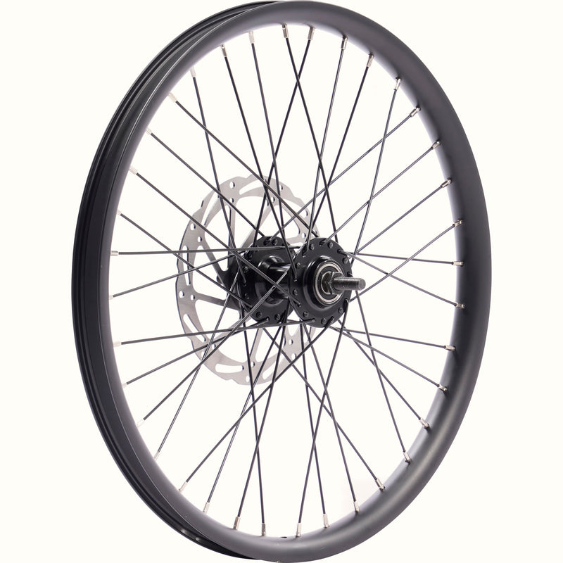 Bicycle wheel with hub on a white background.