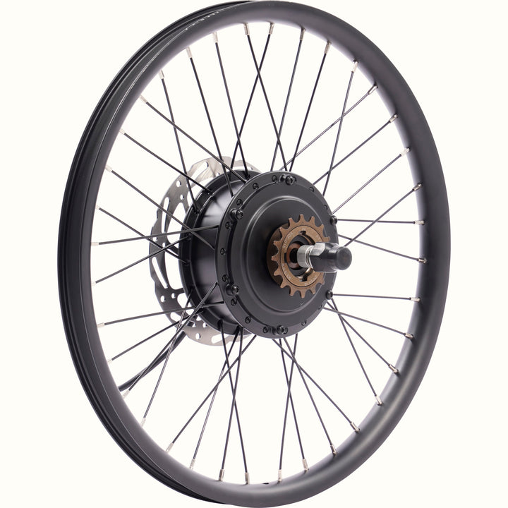 Bicycle wheel with hub on a white background.