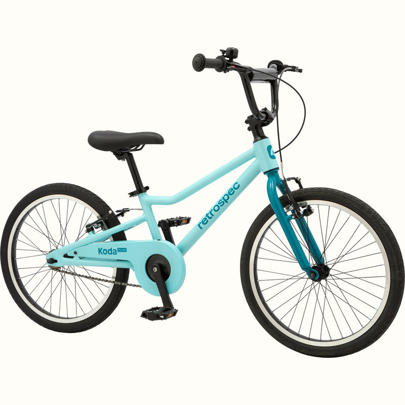 Bright blue kids' Koda Plus 20" Bike with bright blue chain guard and black saddle on a white background.