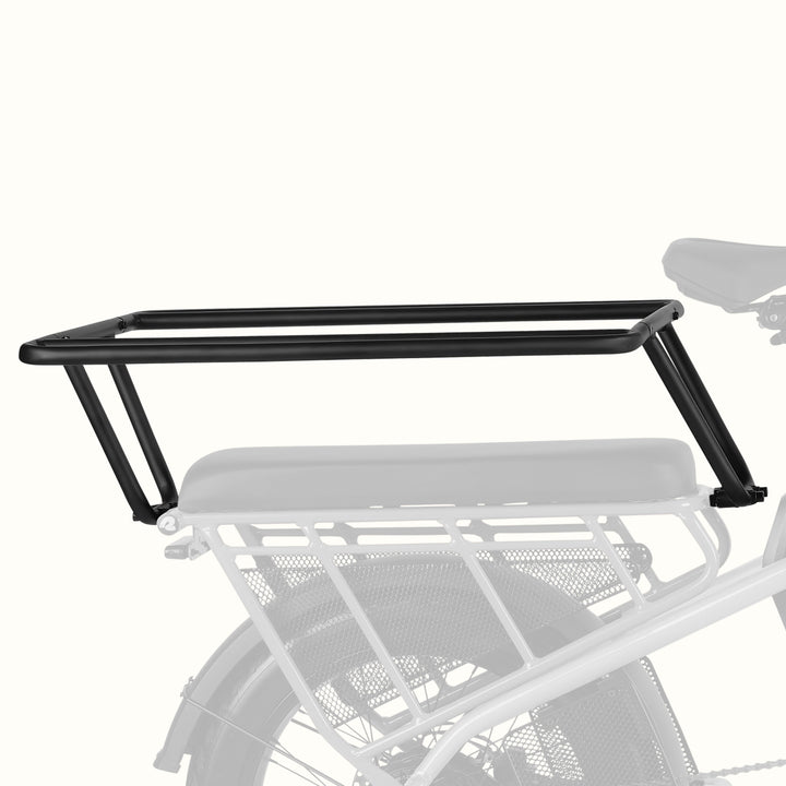 retrospec Roo Rev XL Passenger Handrail, a black Electric Bike accessory mounted above the rear cargo rack and passenger seat pad.
