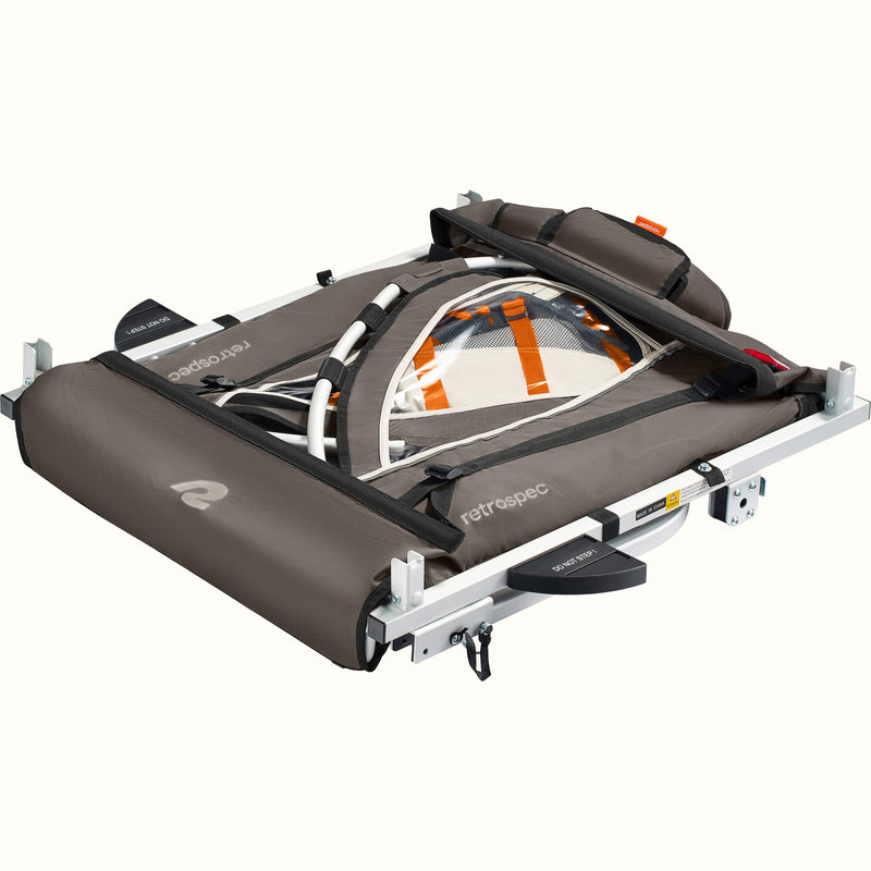 The Rover Plus Kids Bike Trailer - Double collapsed showing its compact storability. 