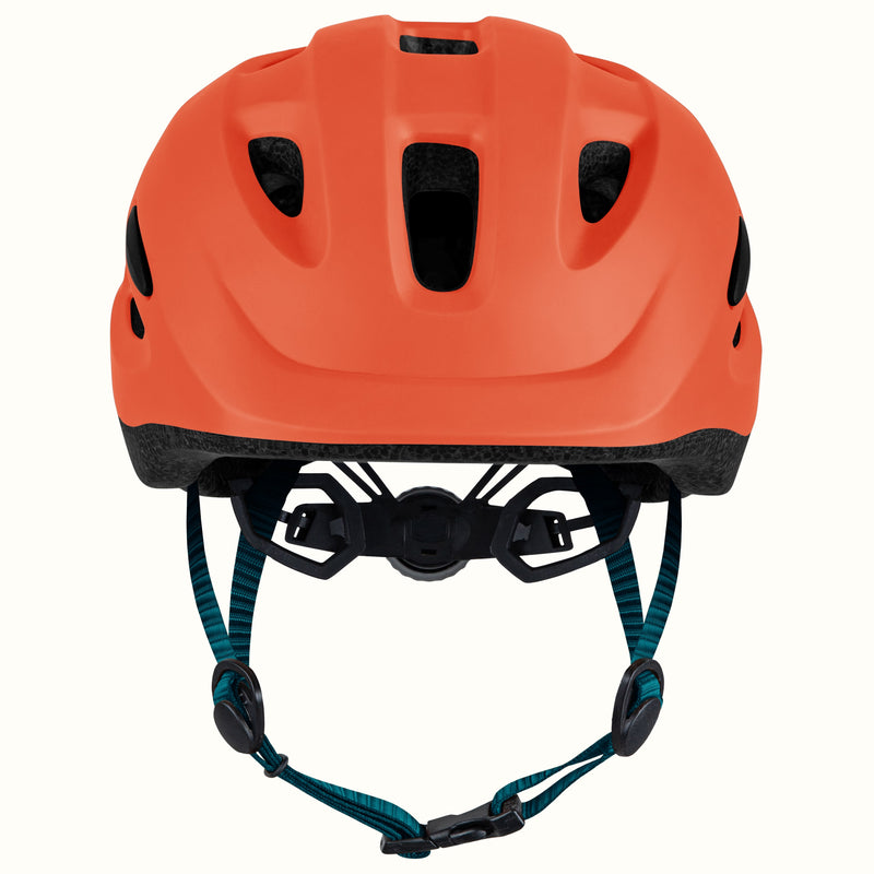 retrospec scout 2 toddler bike helmet shown from the front with matte orange shell and ventilation ports.
