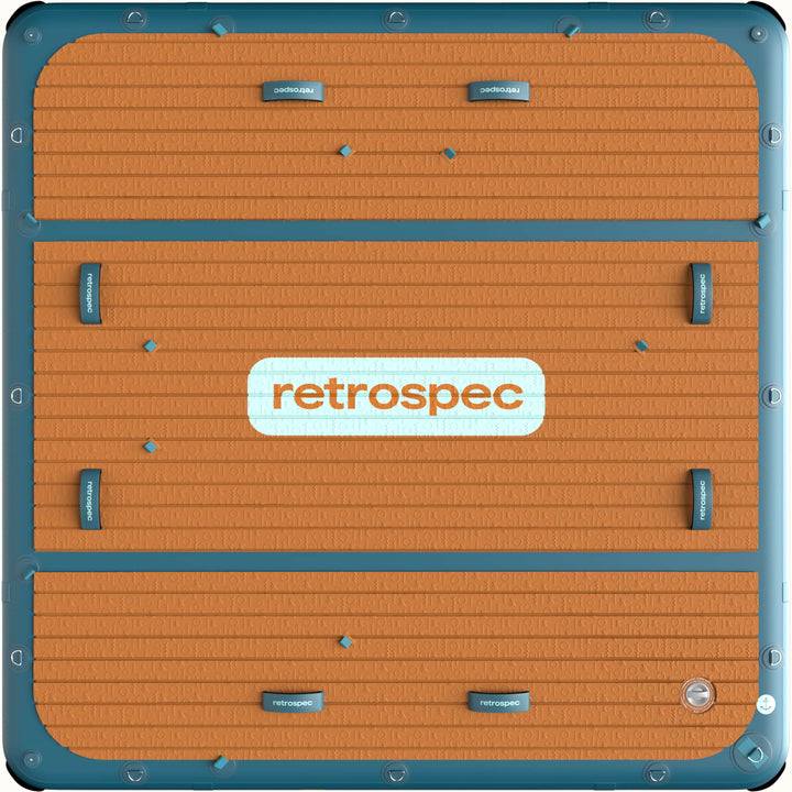 Siesta Dock 7' Inflatable Platform with a wood pattern textured deck and handles.