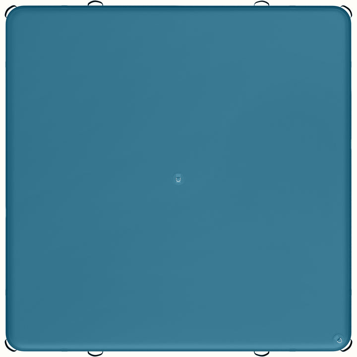 Bottom view of the Siesta Inflatable Dock with two D-rings in atlantic blue color.