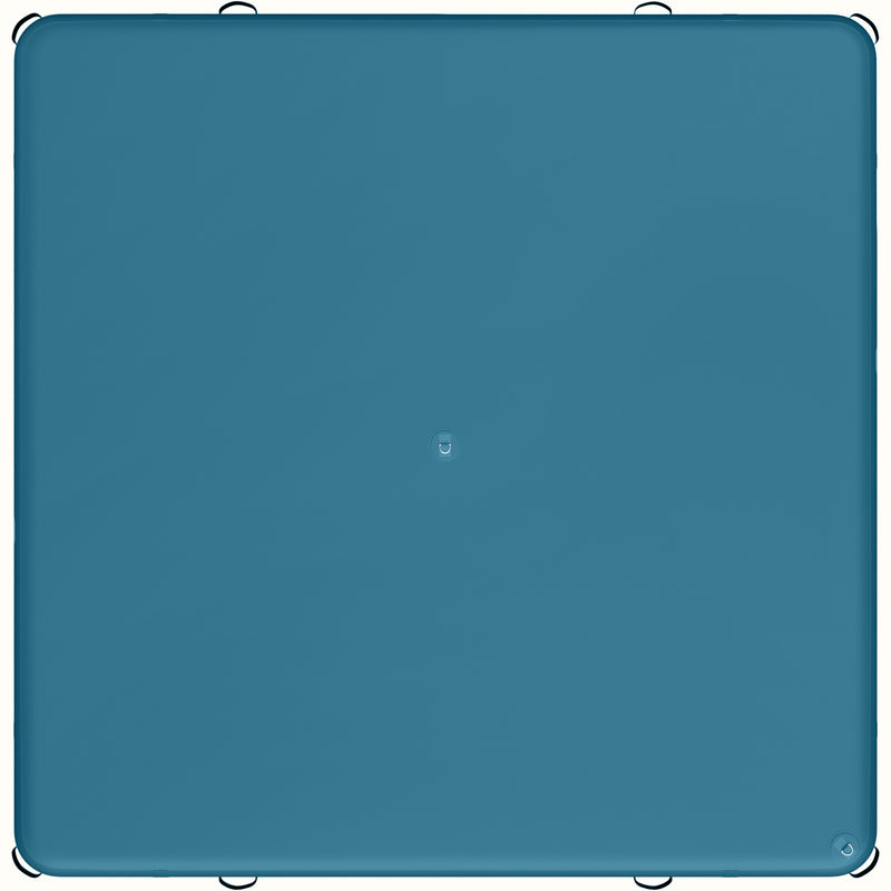 Bottom view of the Siesta Inflatable Dock with two D-rings in atlantic blue color.