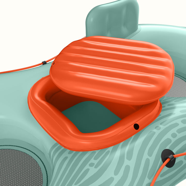 Orange center cooler on the Siesta Float Double in Seafoam Tide.