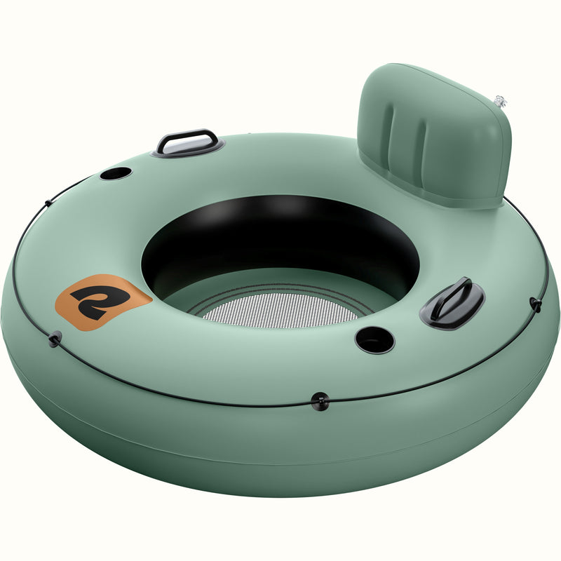 Siesta inflatable green float tube with backrest and mesh bottom.